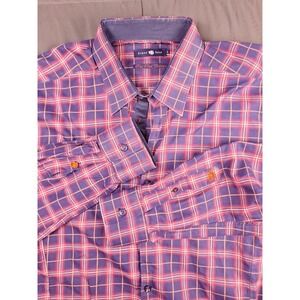 Stone Rose Red Rivet Collection Shirt Sz 3 Medium Navy Red Plaid Long Sleeve